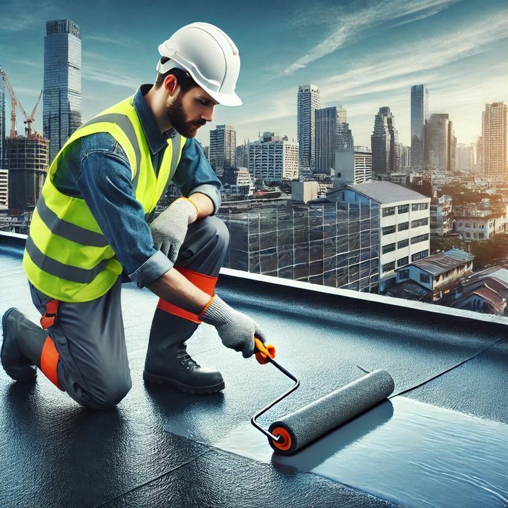 عامل يطبق عزل على سطح مبنى